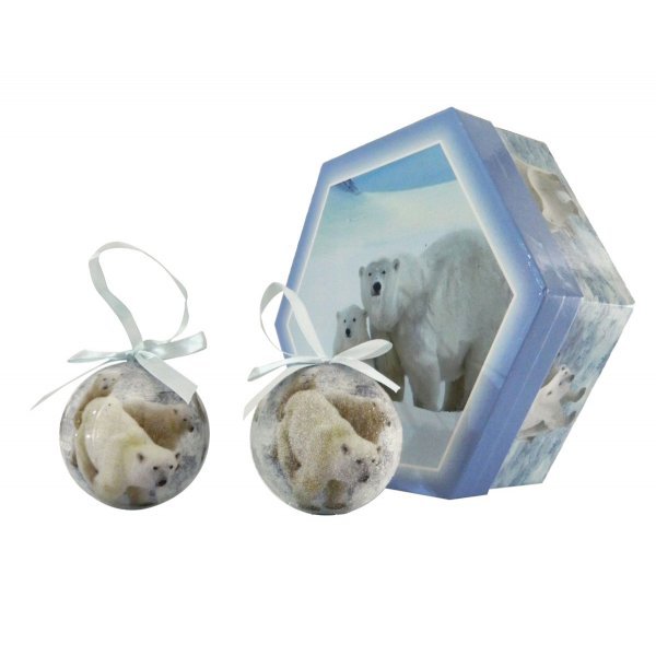 Χριστουγεννιάτικες Μπάλες με Αρκούδες σε Κουτί Δώρου Πολύγωνο - Σετ 7 τεμ. (8cm)